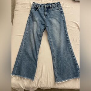 Mo&Co Blue Wide-Leg Fringe Women Jeans